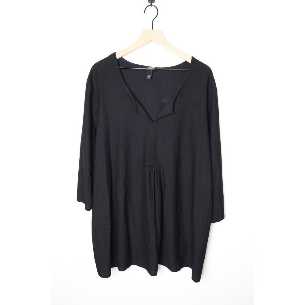 Eileen Fisher Woman Plus Size 2X Black 3/4 Sleeve V Neck Tunic Top